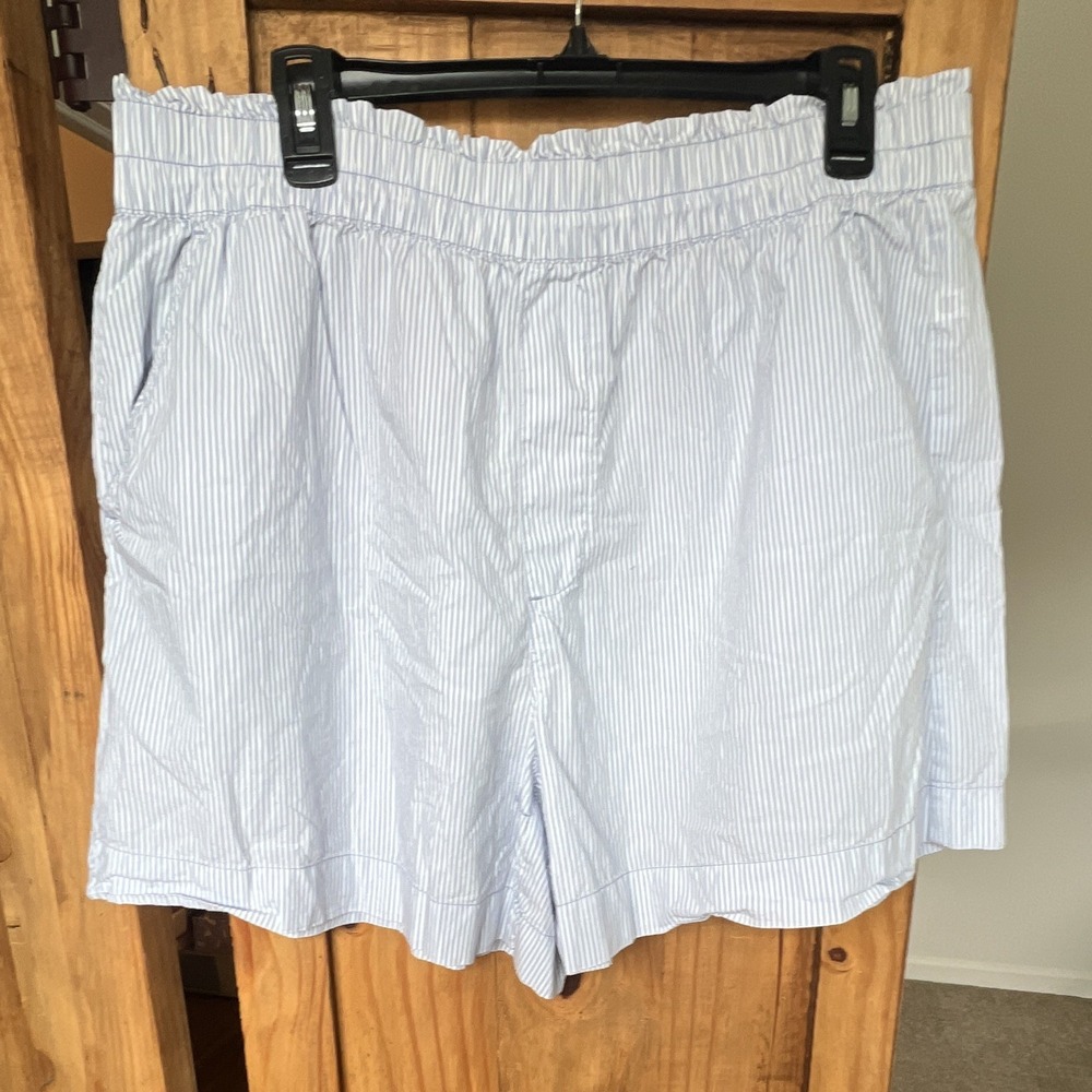 Aerie Women's Light Blue/White Cotton Elastic Waist Striped Pull On Shorts
